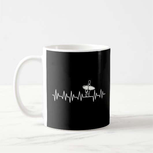 Mug Surfer Guy Heartbeat Pulse Line Surfboard Beach Bu (Gauche)