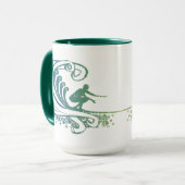 Mug Surfeur cool sur les vagues de l'océan bleu sarcel (Devant gauche)
