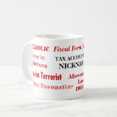 Mug Surnoms de comptable d'impôts - noms drôles (Devant gauche)