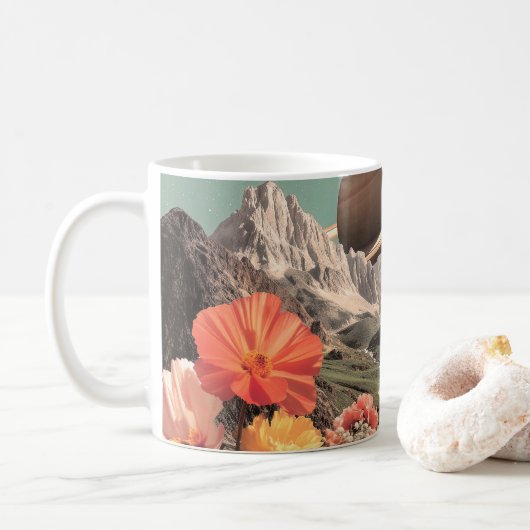 Mug Surreal Saturn Over Mountain Valley (Avec donut)