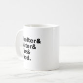 Mug Survie (Abri & Eau & Feu & Nourriture). (Devant gauche)