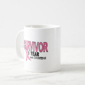 Mug SURVIVANT de CANCER DU SEIN 1 an et compte (Devant gauche)