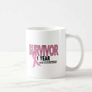 Mug SURVIVANT de CANCER DU SEIN 1 an et compte