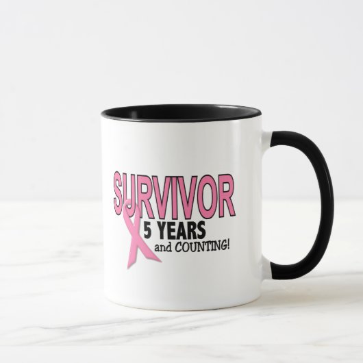 Mug SURVIVANT de CANCER DU SEIN 5 ans et comptes (Droite)