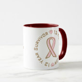 Mug Survivant rose de cancer du sein de ruban 12 ans (Devant droit)