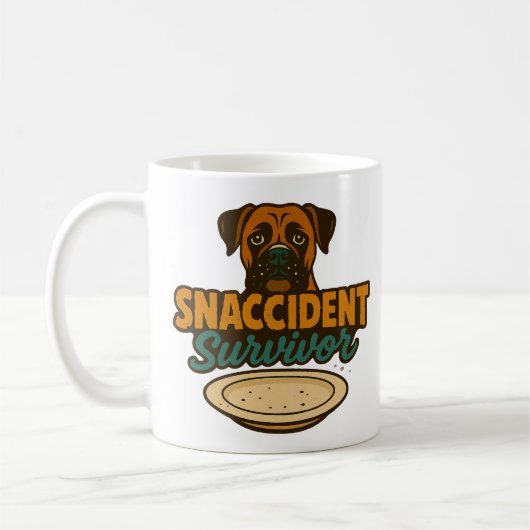 Mug "Survivant SNACCIDENT" Drôle chien de boîte (Gauche)