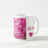 Mug "Susan" Hydrangée rose Lettres florales & Coeur mi (Devant droit)