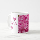 Mug "Susan" Hydrangée rose Lettres florales & Coeur mi (Devant gauche)