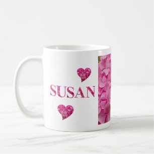 Mug "Susan" Hydrangée rose Lettres florales & Coeur mi