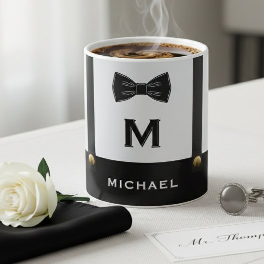 Mug Suspenders & Bowtie Name Monogram Boy 