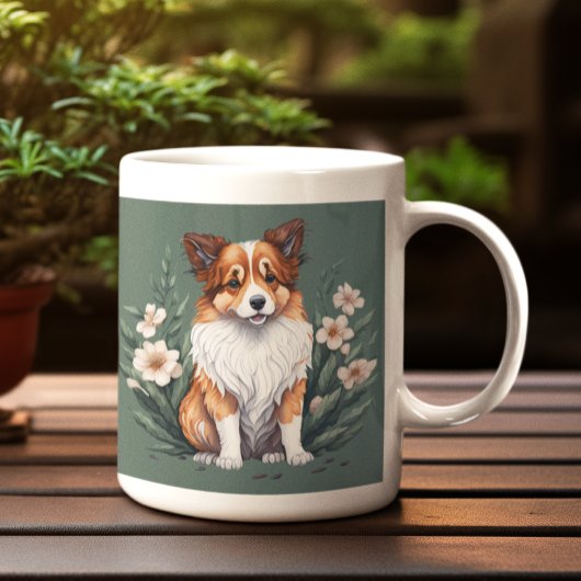 Mug Süßer Collie umringt von Blumen -