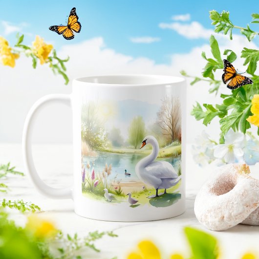 Mug Swan d'aquarelle de printemps