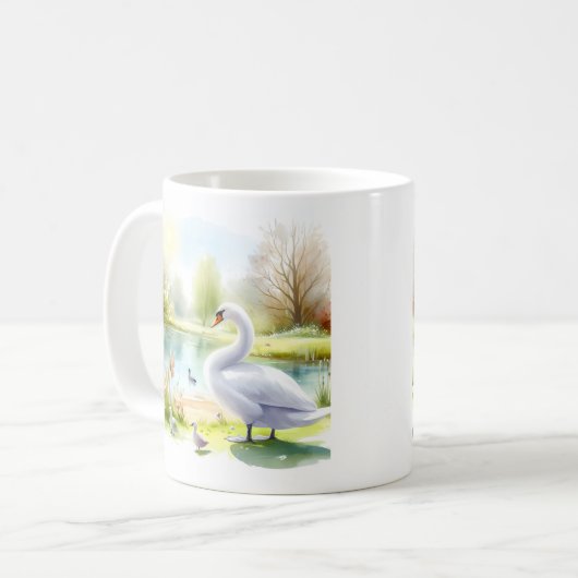 Mug Swan d'aquarelle de printemps (Devant gauche)