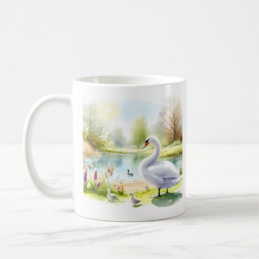 Mug Swan d'aquarelle de printemps (Gauche)