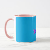 Mug Sweet 16 combo mug/nom personnalisé en bleu/rose. (Gauche)