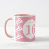 Mug Sweet 16 monogramme nom rose et blanc (Gauche)
