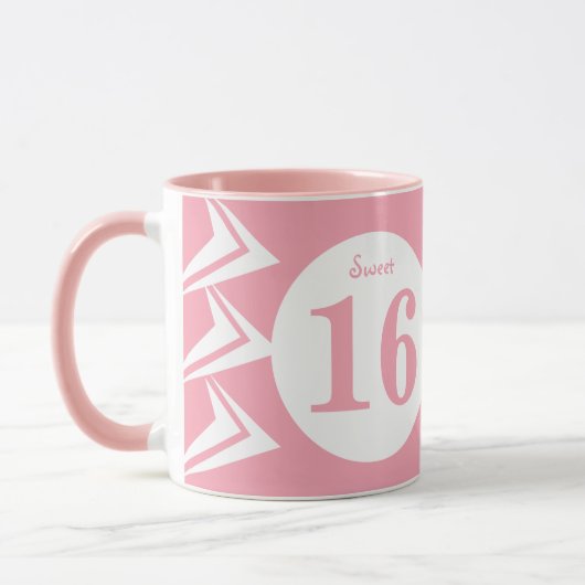 Mug Sweet 16 monogramme nom rose et blanc (Gauche)