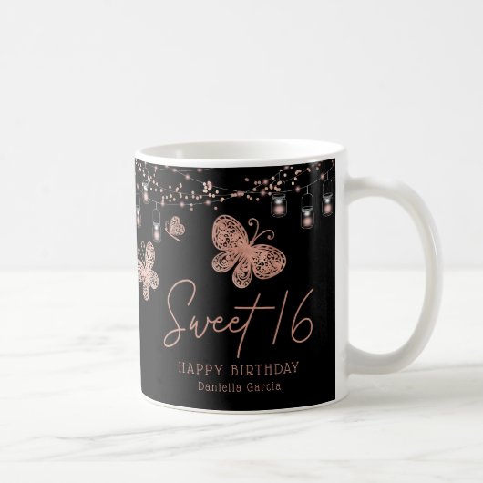 Mug Sweet 16 Rose Gold Butterfly Chic Moderne Annivers (Droite)