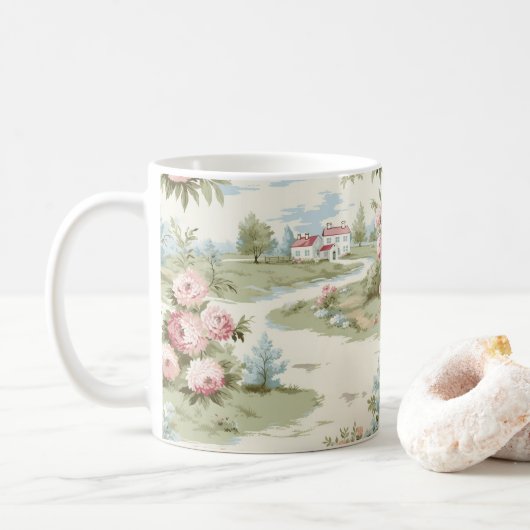 Mug Sweet Rustic Country Home Paysage Floral (Avec donut)