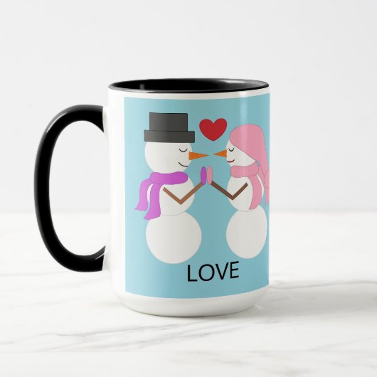 Mug Sweet Snowpeople in Love:  Light Blue (Gauche)