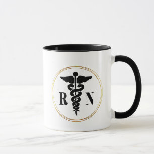 Mug Symbole Caduceus de l'infirmière noire et de l'or 