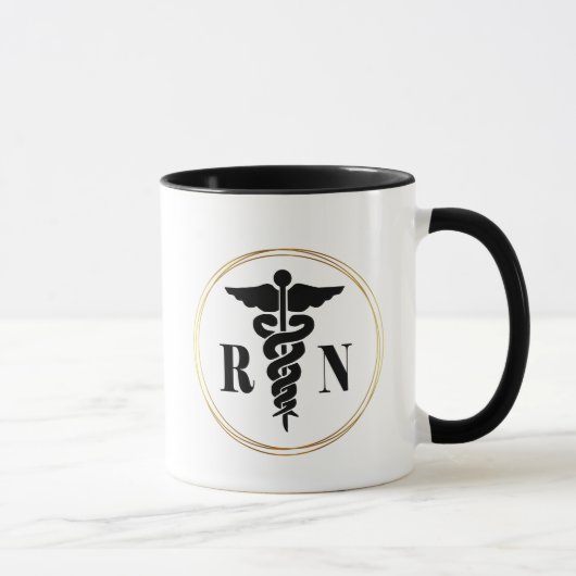 Mug Symbole Caduceus de l'infirmière noire et de l'or (Droite)