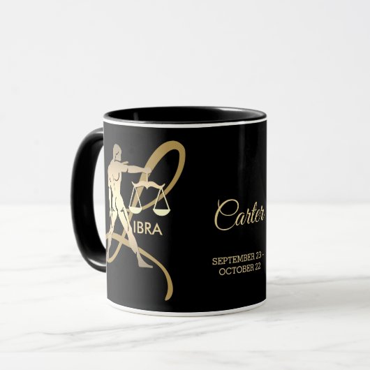 Mug Symbole d'anniversaire de Libra ♎ Zodiac / Noir et (Devant gauche)