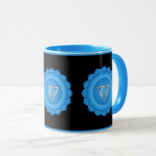 Mug Symbole de Chakra Throat Bleu Mindfult et guérison (Devant droit)