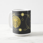 Mug SYMBOLE LÉO Zodiaque Astrologie Mandala Jaune Blan (Devant gauche)