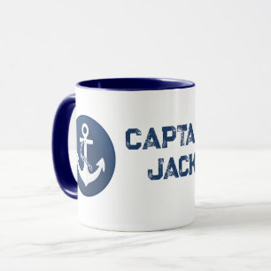 Mug Symbole nautique d'ancre Classique Blanc Bleu Mari