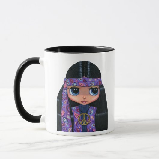 Mug SYMBOLE Paisley Hippie poupée fille en paix violet (Gauche)