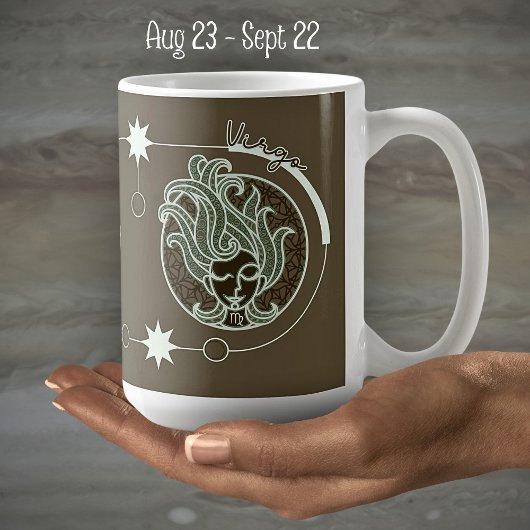 Mug Symbole Virgo Zodiac Astrologie Mandala Vert Brown