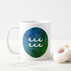 Mug Symbole Zodiaque Aquarius moderne Blanc Turquoise