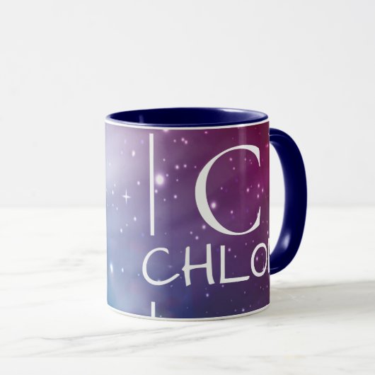 Mug SYMBOLE Zodiaque Bleu pourpre Bleu Nom Monogramme (Devant droit)