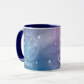Mug SYMBOLE Zodiaque Bleu pourpre Bleu Nom Monogramme (Devant gauche)