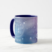 Mug Symbole Zodiaque mignon GEMINI Purple Blue Nom Mon (Devant gauche)