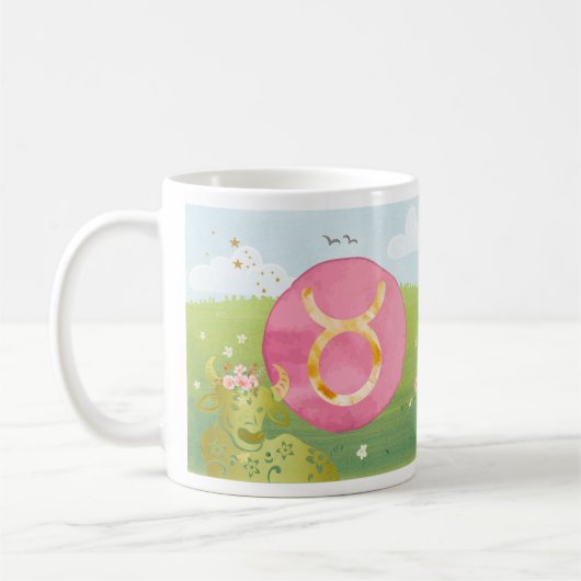 Mug Symbole zodiaque Taurus vert rose (Gauche)
