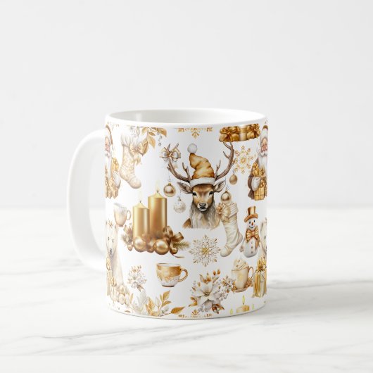 Mug Symboles de Noël or et blanc (Devant gauche)