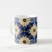 Mug Symétrique Art Déco Blue Gold Floral Tile Motif (Devant gauche)