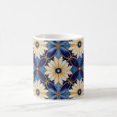 Mug Symétrique Art Déco Blue Gold Floral Tile Motif (Centre)