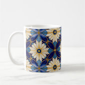 Mug Symétrique Art Déco Blue Gold Floral Tile Motif (Gauche)
