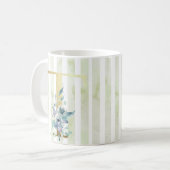 Mug T bandes dorées initiales bleu et blanc, (Devant gauche)