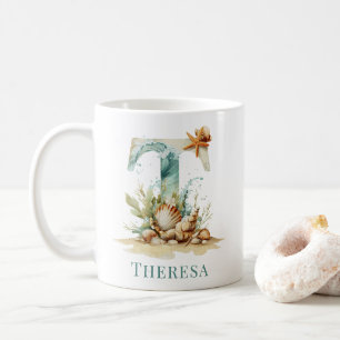 Mug T initiale de monogramme côtier personnalisé Plage