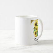 Mug T initiale florale tournesol or personnalisé (Devant droit)