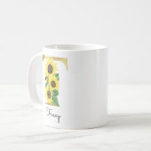 Mug T initiale florale tournesol or personnalisée (Devant gauche)
