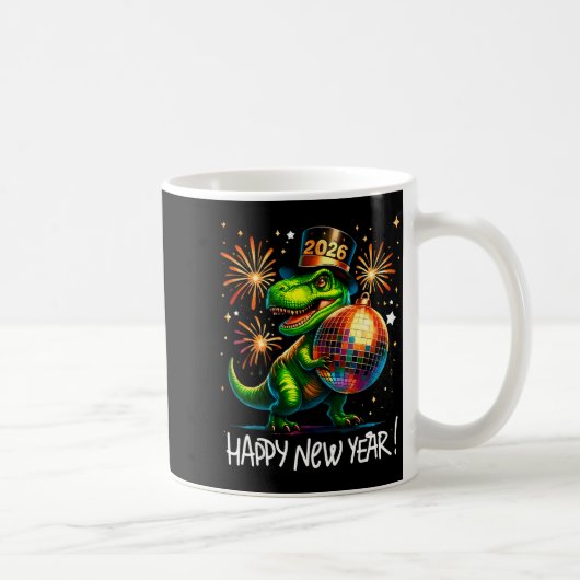 Mug T Rex Happy New Year 2026 Disco Ball Fireworks Tee (Droite)
