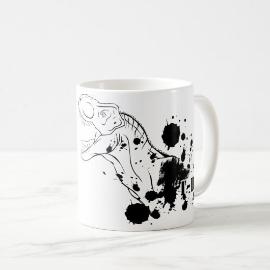 Mug T-Rex (noir et blanc) (Devant droit)
