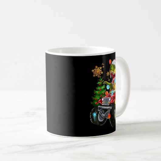 Mug T-rex Santa In Monster Truck With Christmas Trees  (Devant droit)
