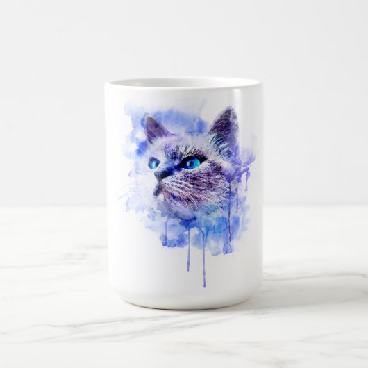 Mug T-shirt à visage de chat en aquarelle vibrante (Centre)