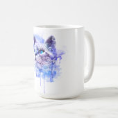 Mug T-shirt à visage de chat en aquarelle vibrante (Devant droit)